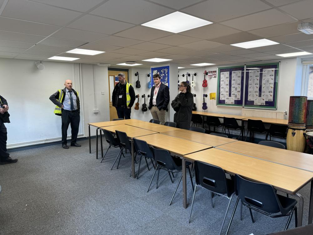Music classroom at Parrs Wood where new lighting has been installed in the classrooms