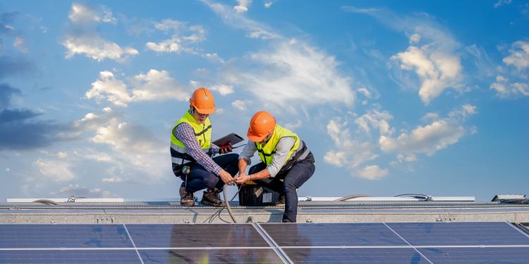 Builders on rooftop