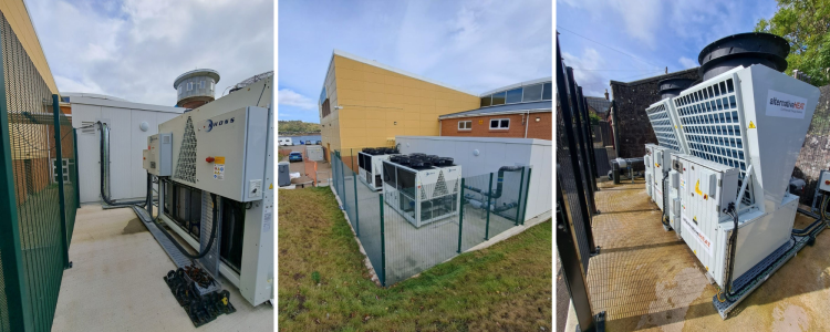 A gallery of pictures of heat pumps outside the leisure centre.