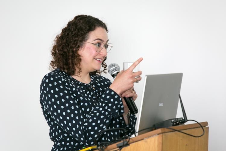 sophie speaking at venue cymru, llandudno 