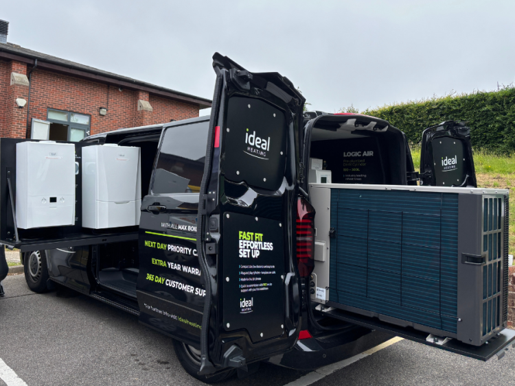 Roadshow van with an air source heat pump by Ideal Heating