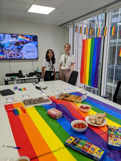 Pride Quiz, with the LGBT flag and snacks on a table