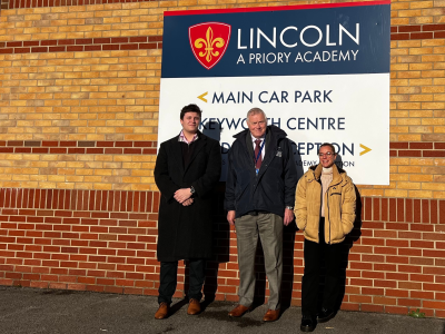 From left Salix client support officer Ned Jordan and energy and carbon analyst Millie Facer with The Priory Federation of Academies Trust internal energy consultant Jim Kirby